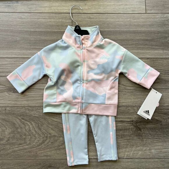 Adidas Baby Girls 2-Piece Pink Printed Tricot Track Set Size 3 Months Polyester - Picture 1 of 3